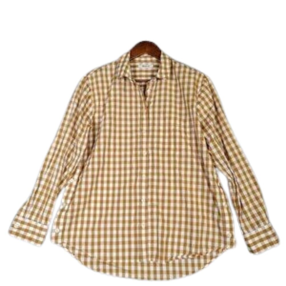 Madewell Boyfriend Shirt Women's L? Brown Gingham Check Side-Button Lagenlook